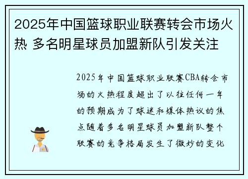 2025年中国篮球职业联赛转会市场火热 多名明星球员加盟新队引发关注