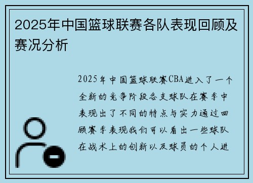 2025年中国篮球联赛各队表现回顾及赛况分析